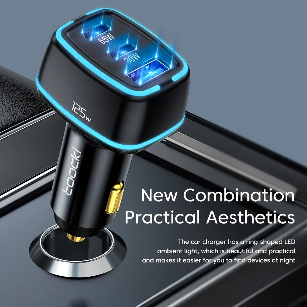 Toocki High Efficiency 130W car charger the palm-sized body makes it easy to carry and store