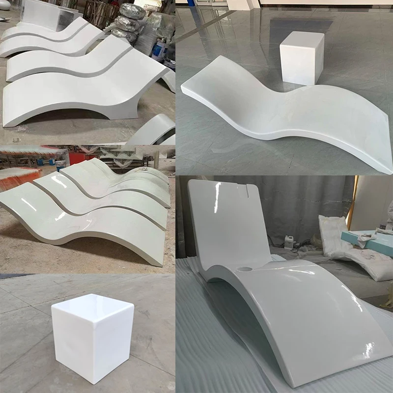 luxury fiberglass frp swimming pool lounger chair sun tanning pool island shelf tanning lounger