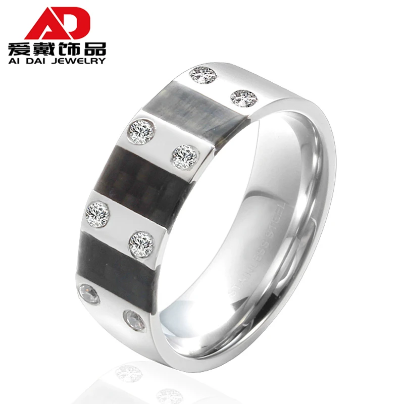 Wide version diamond-studded couple ring simple and elegant ins wind lightweight couple ring carbon fiber titanium steel net red