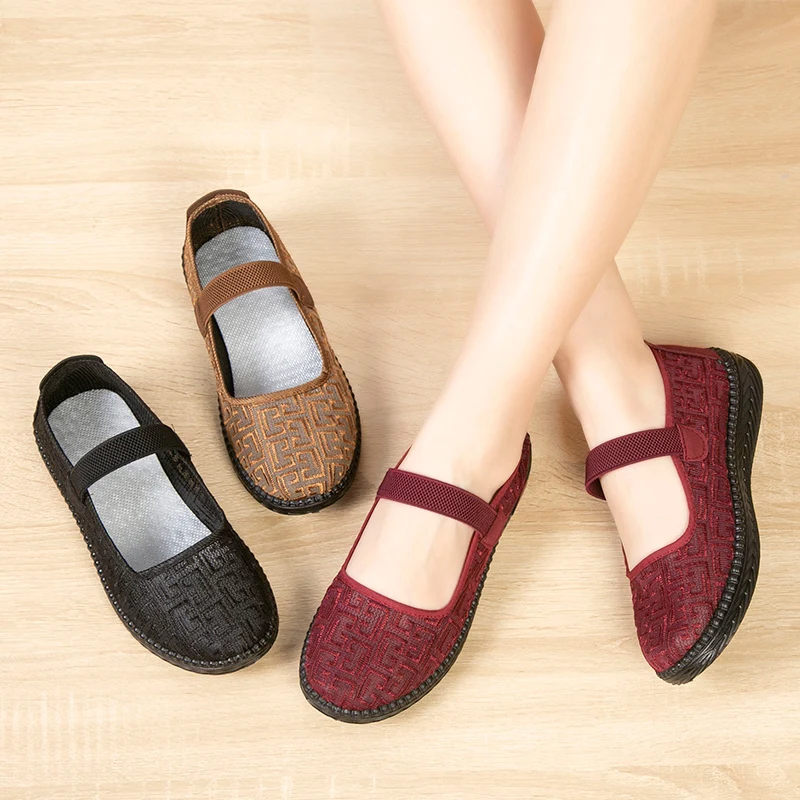L5 Summer New Middle-aged and Elderly Soft Soles Non-slip Flat Shoes Female Shallow Mouth a Foot Pedal Net