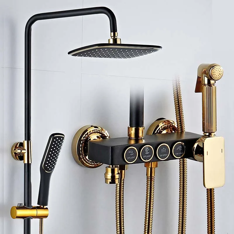 Best price Bathroom Gold Bathing Luxury Shower set 4 Functions Piano Brass Shower Set Thermostatic for Hotel