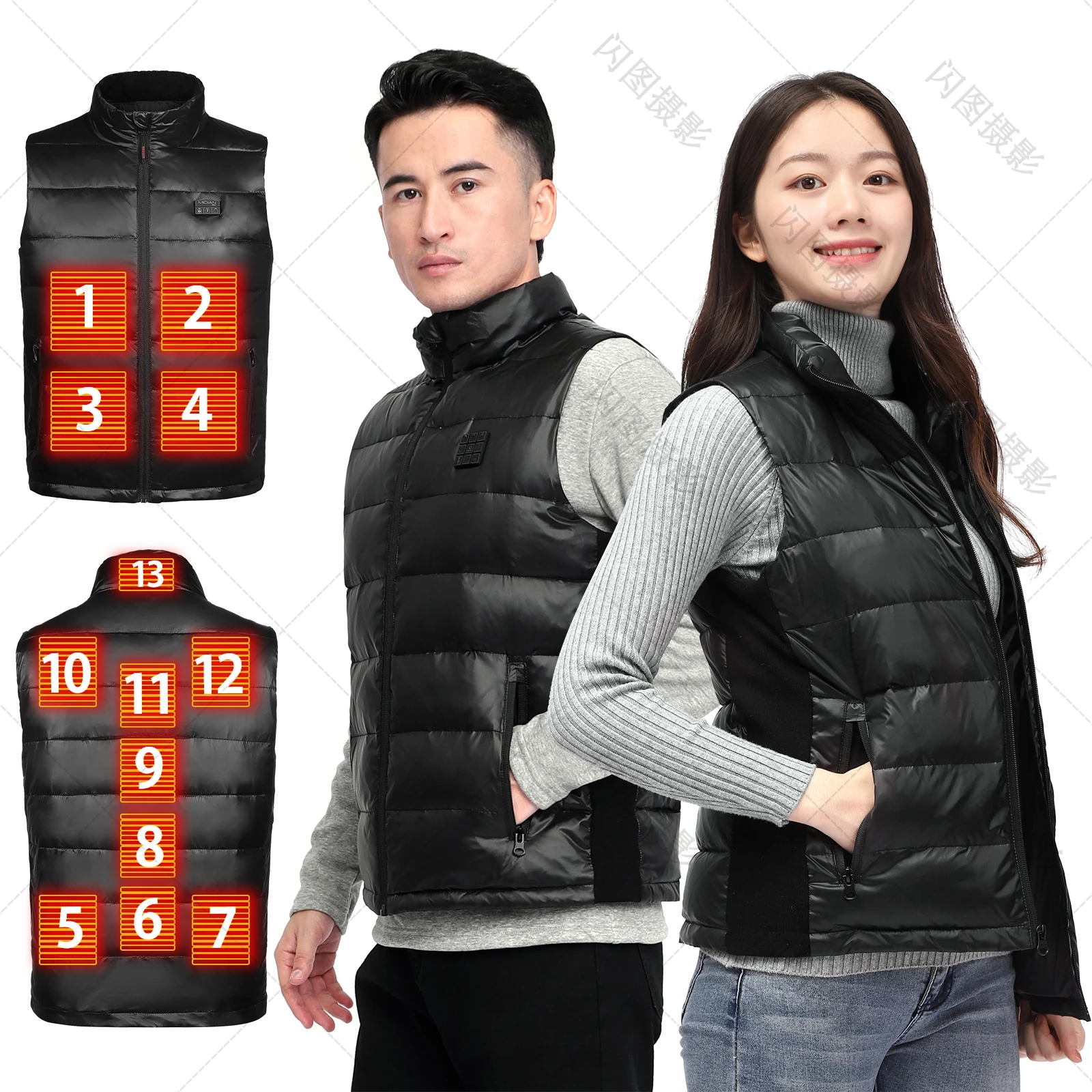 Умный электрический тепловой жилет с зарядкой от Usb, для холодного сезона, унисекс, для мужчин и женщин, 13 зон, с подогревом, без батареи