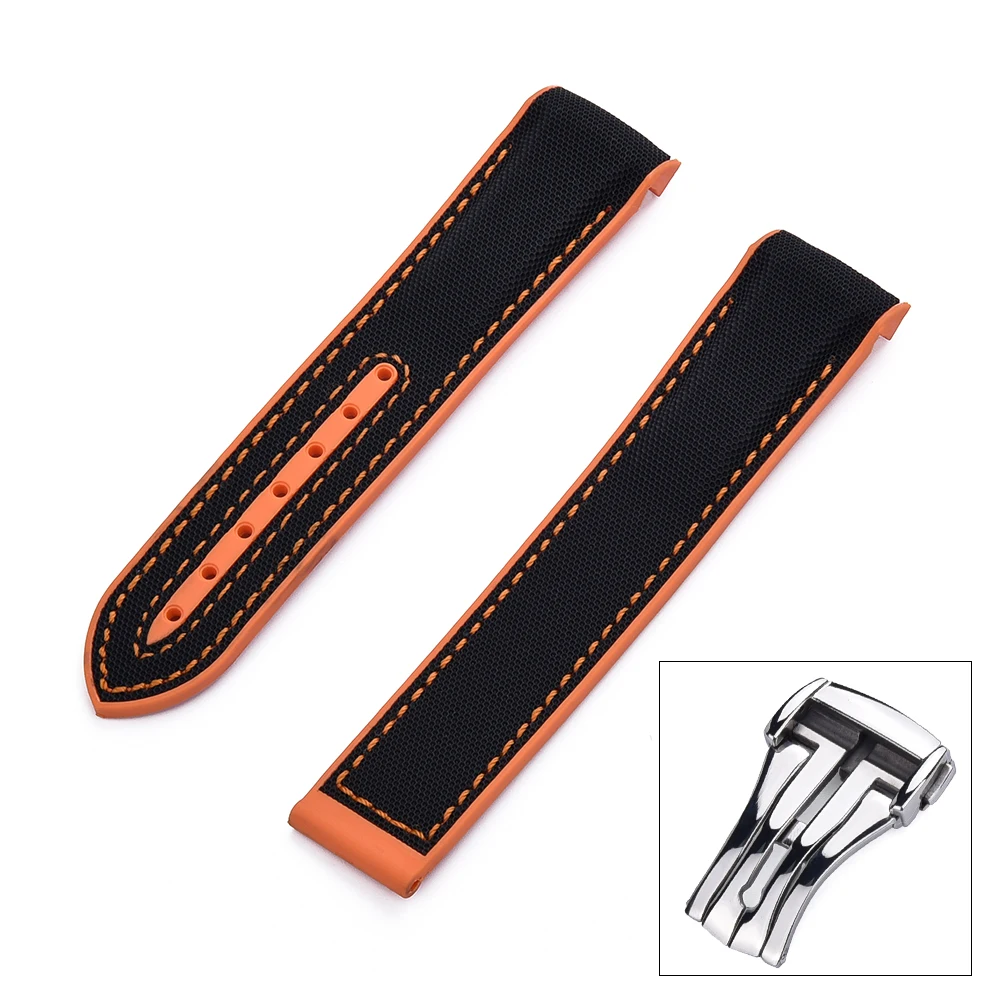 JUELONG 20mm Folding Buckle Diving  Rubber Wrist Band Curved End Watch Strap For Planet Ocean Diver 300