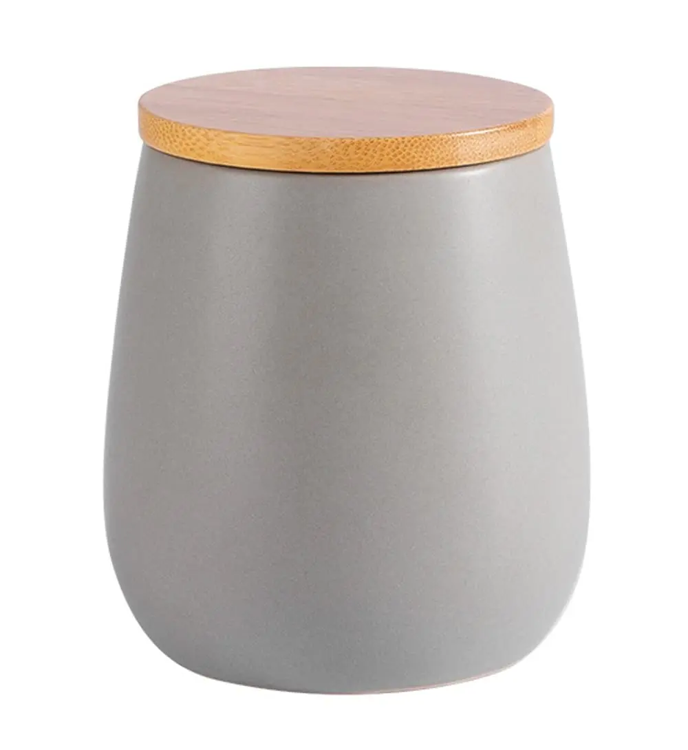Grey Tea Coffee Sugar Canisters with Bamboo Lids Kitchen Canister
