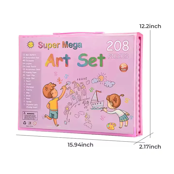 208-Piece Plastic Art Stationery Set Case Drawing Pencil and Pen Set for Watercolor Artists Essential Drawing Supplies