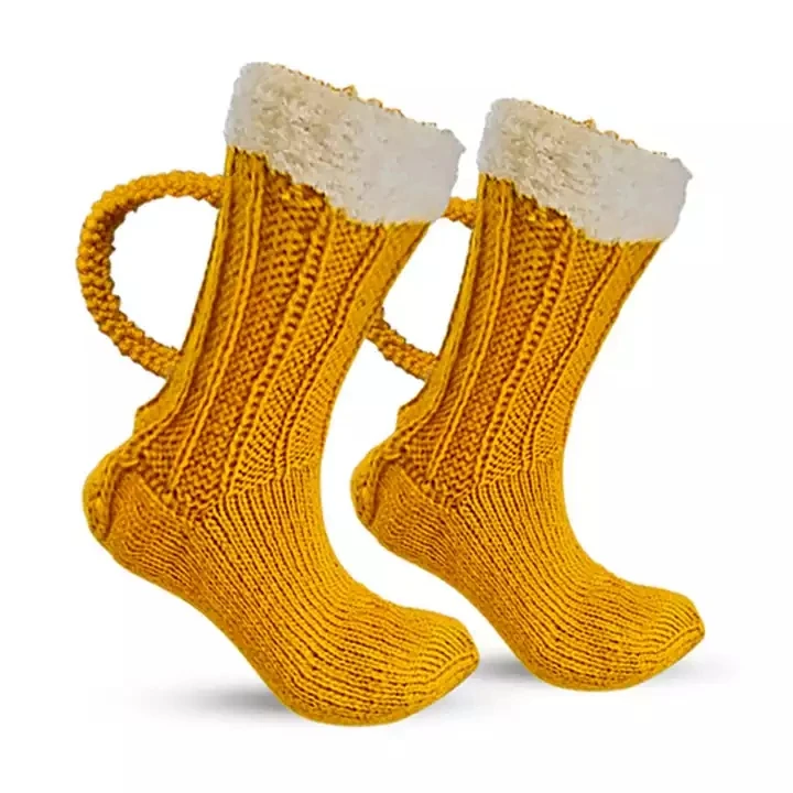 Winter Unisex Fuzzy Funny Socks Women 3D Beer Mug Sock Knitted Room Men Novelty Home Slipper Socks