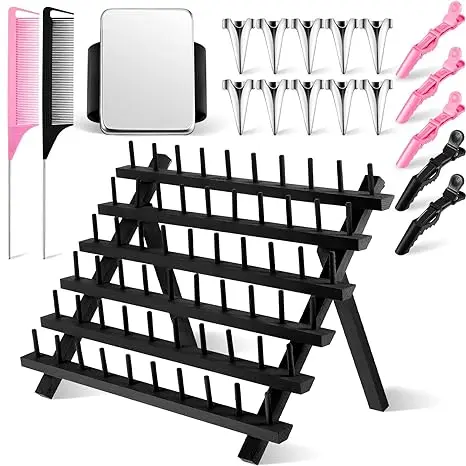 60-Spool Thread Foldable Wooden braiding hair rack Display Stand Hairdressers Braiding Hair Rack Blanket Ladders & Racks