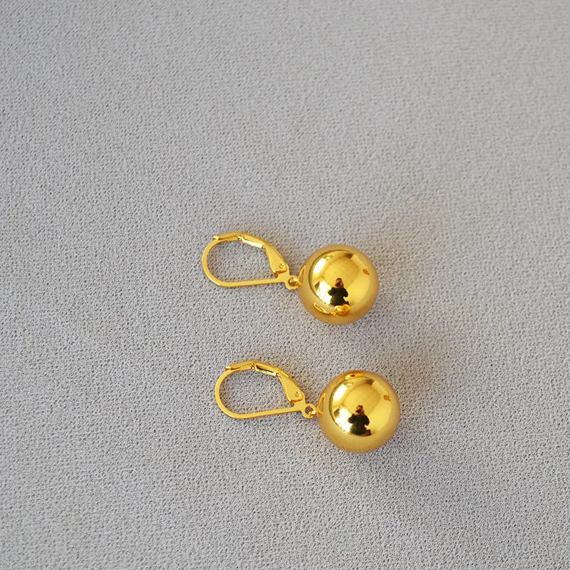 INS cold scenery surface fish hook hollow gold-plated copper empty ball drop earrings