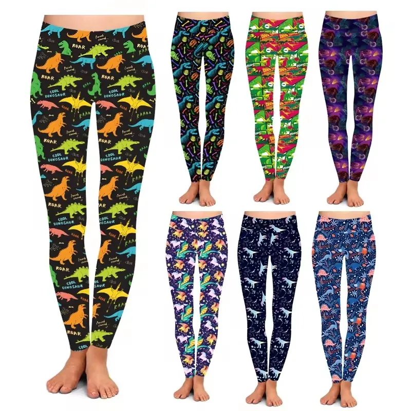 Factory direct sales quality high waist butter soft skeleton bone abstract dinosaur leggings
