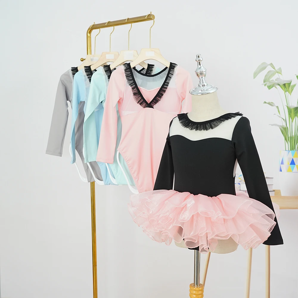 Hot selling new arrivals personalized long sleeves black V back nylon spandex dance ballet leotard for girls