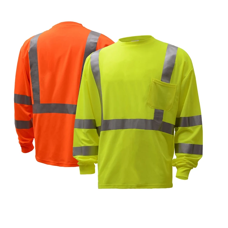 ANSI Class 3 for outdoor workers Safe road construction breathable reflective high visibility long sleeves T-shirts