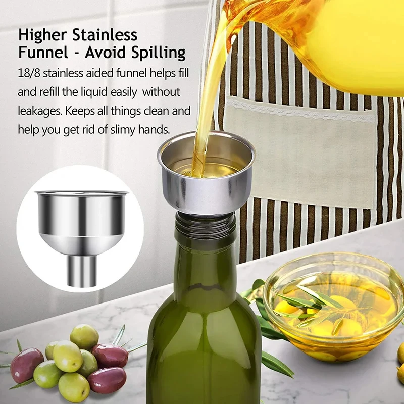500ml Glass Olive Oil Bottle Dispenser Green Oil And Vinegar Cruet With Pourers And Funnel Olive Oil Carafe Decanter For Kitchen