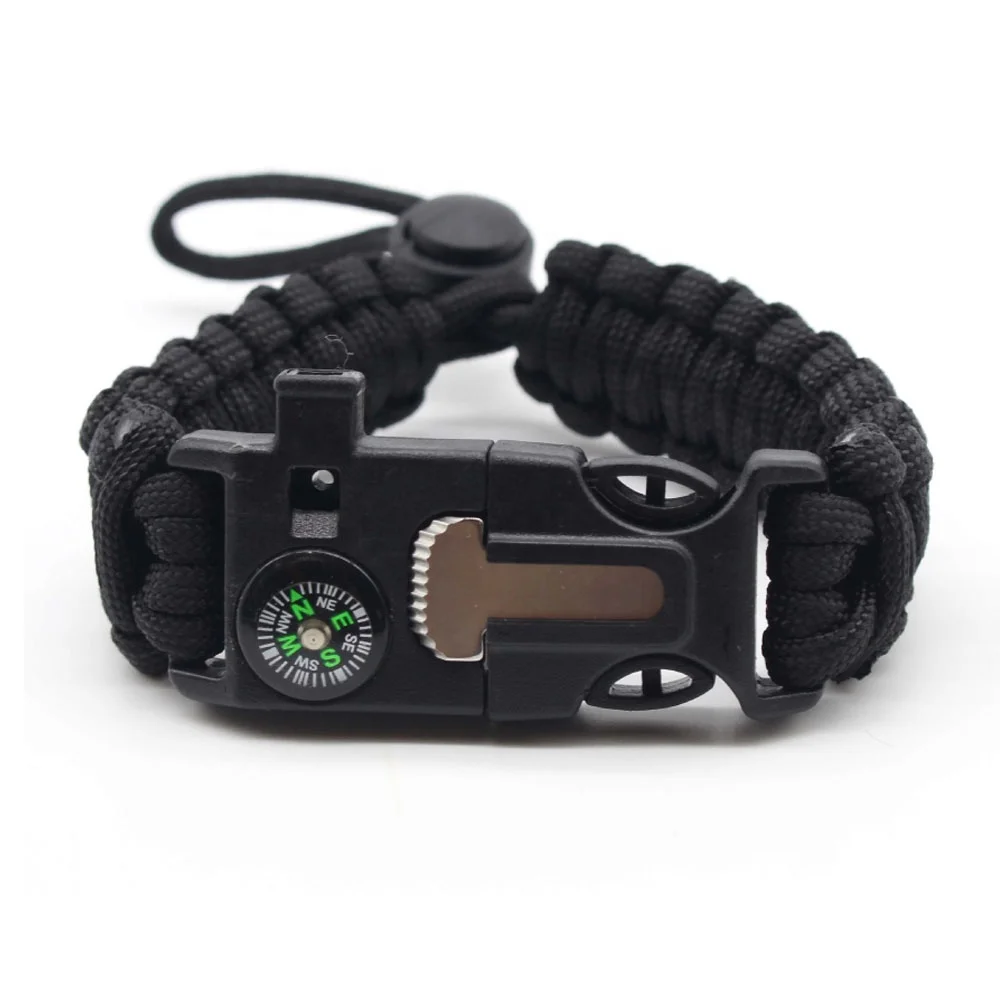 Top Quality Length Adjustable Fire Starter Compass Whistle Survival Bracelet