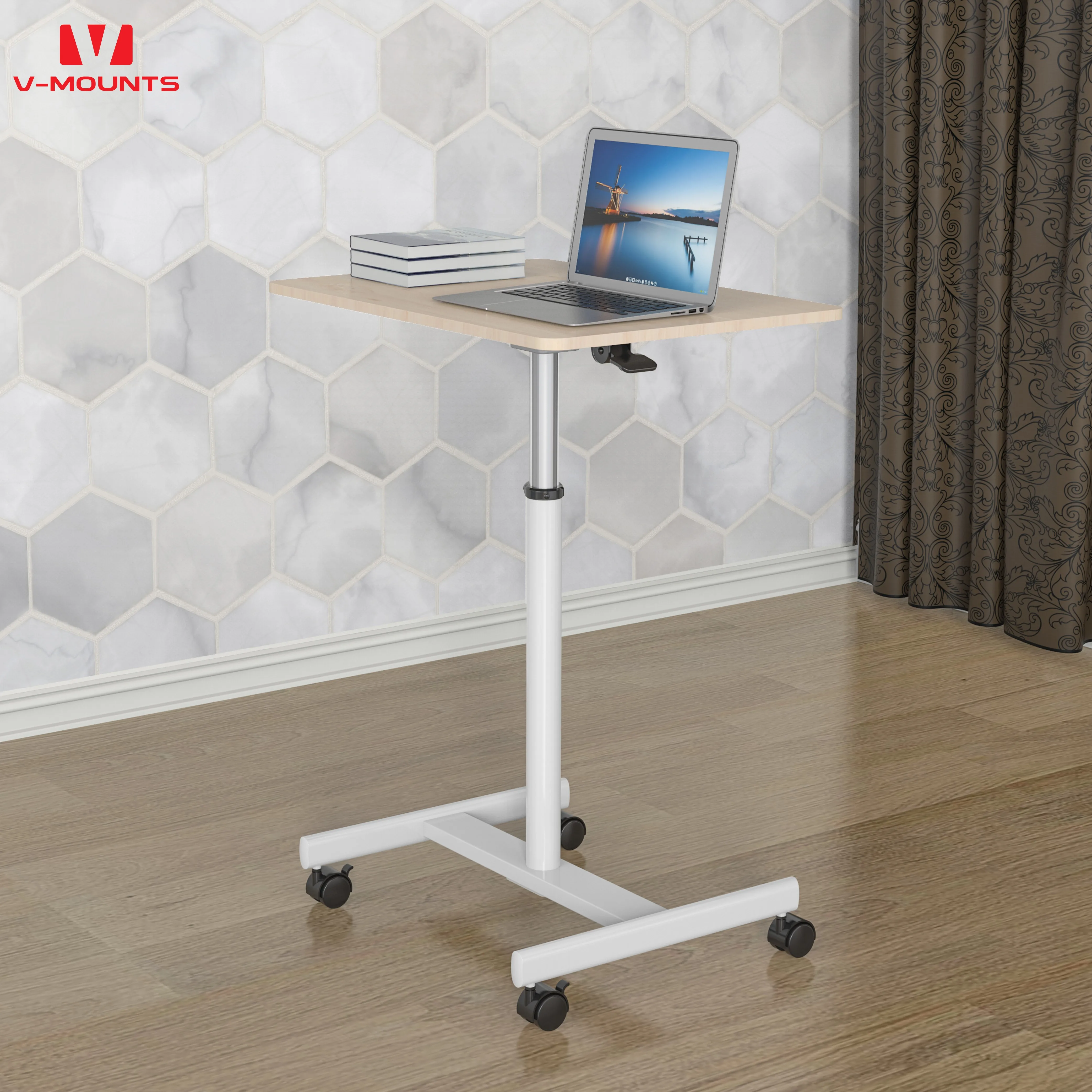 V-mounts Portable Laptop Desk on Wheels Contemporary Sit-to-Stand for Office Building for Hospital Apartment Use