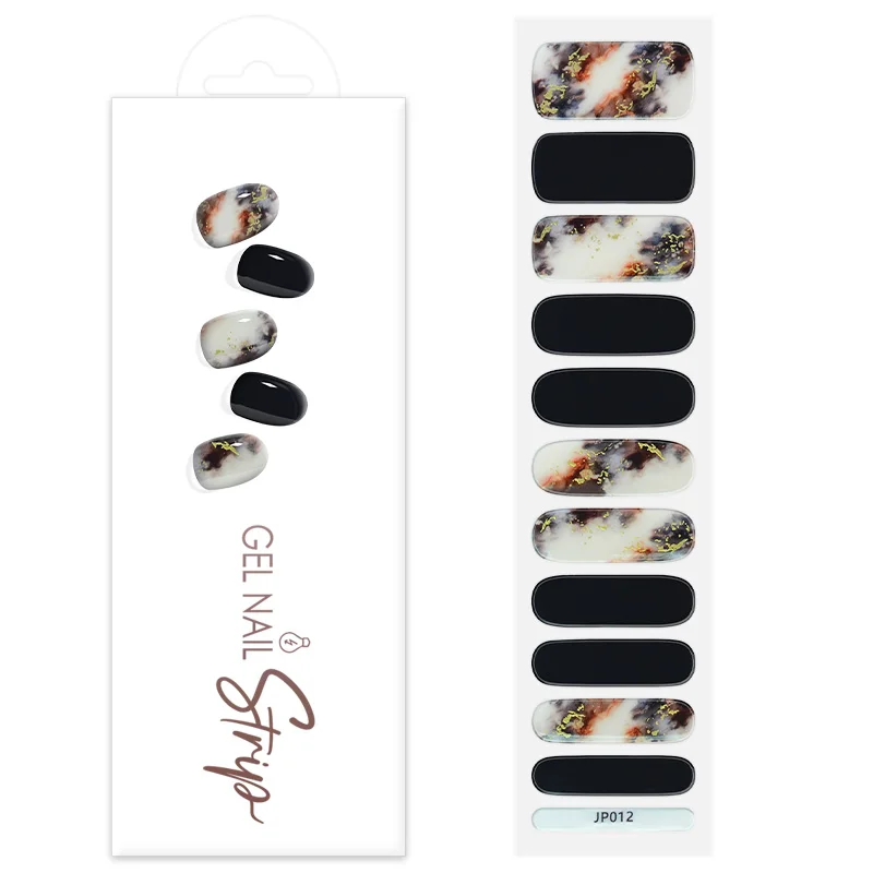 Wholesale Custom Design Semi Cured Gel Nail Sticker Tickers Solid Elegant 3d Uv Gel Nail Art Polish Wrap Strips