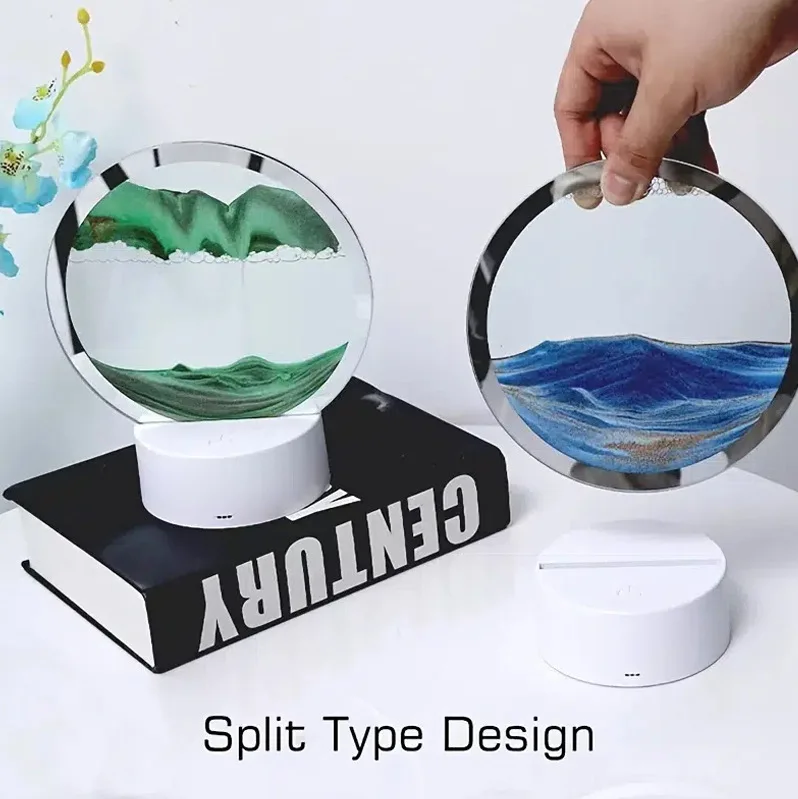 Modern Night Light 3D Led Table Lamp Led Dynamic Sandscape Quicksand Painting RGB Touch Desk Table Sand Lamp