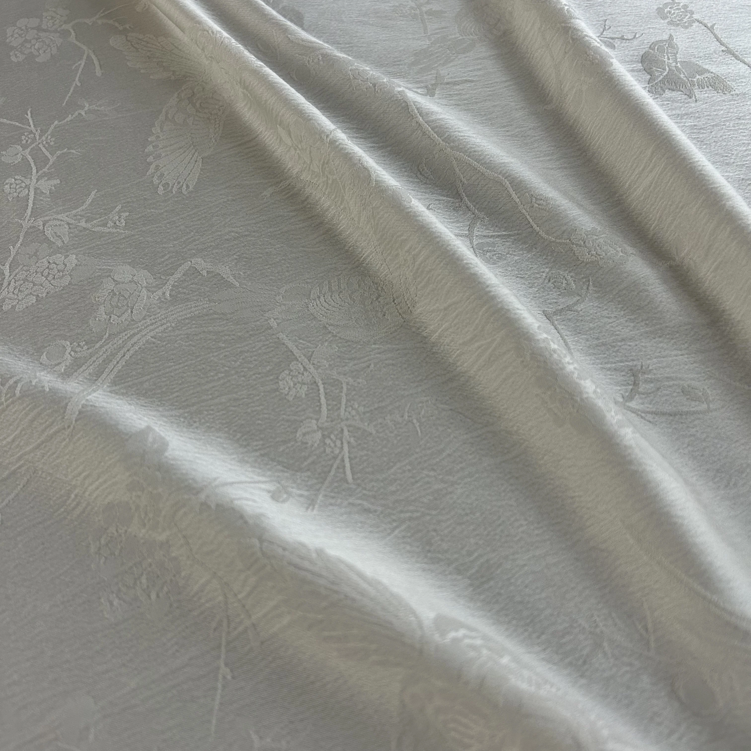 3314 Acetate Like Satin Embossed Jacquard Fabric With Singing Birds & Fragrant Flowers Embossing Pattern For Cheongsam Dresses