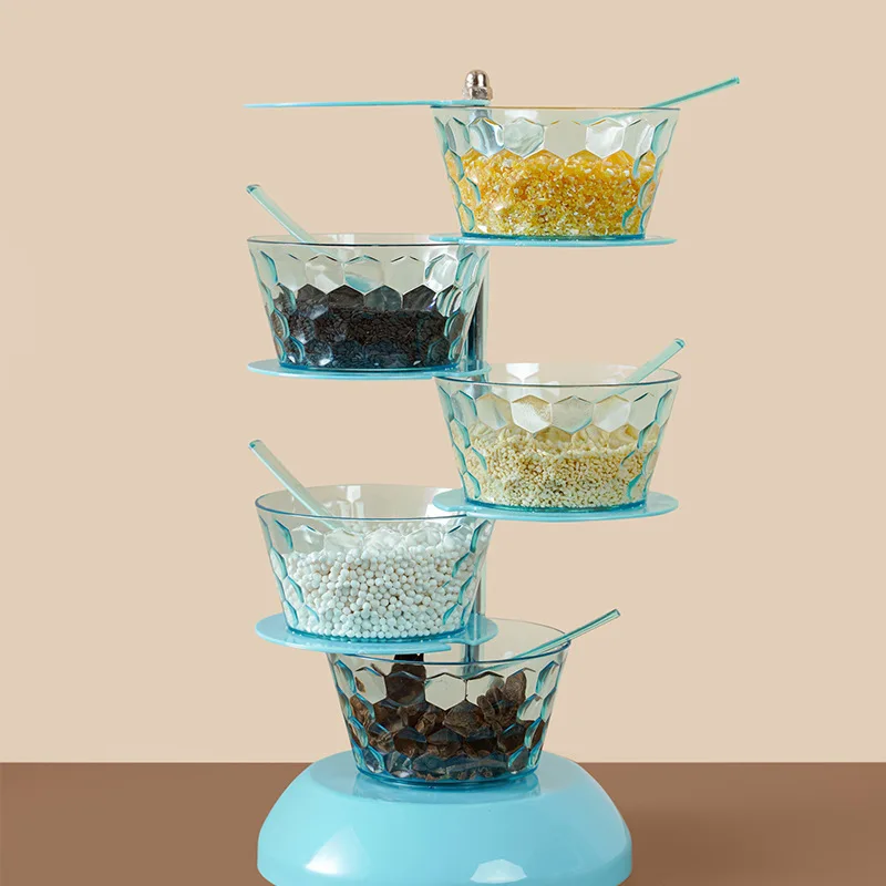 
standing type rotatable seasoning jar box Kitchen transparent plastic condiment storage box 