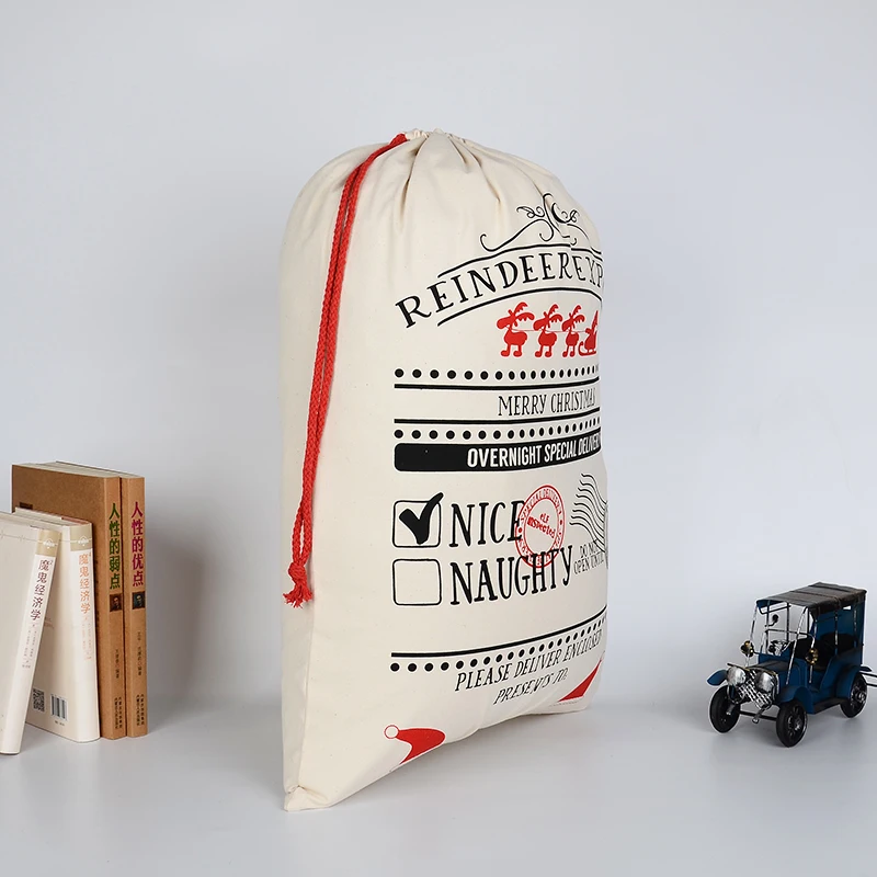 High King Good Selling Christmas Gift Bag Canvas Fabric Xmax Eve Drawstring Santa Sack Santa Bag