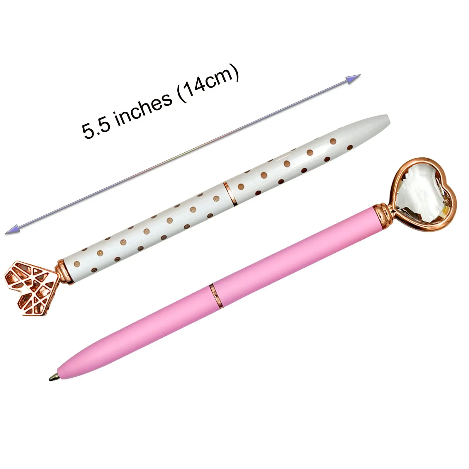 Fancy Heart 3D Crystal Rose Gold Twistable Promotions Black Ink Pen For School Office