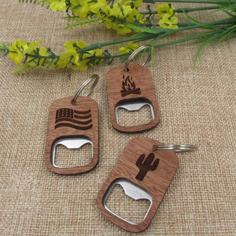 Factory Custom Wood Beer Bottle Opener For Wedding Bar Corkscrew Party Gift Promotion Advertise Wooden Handle Opener Keychain