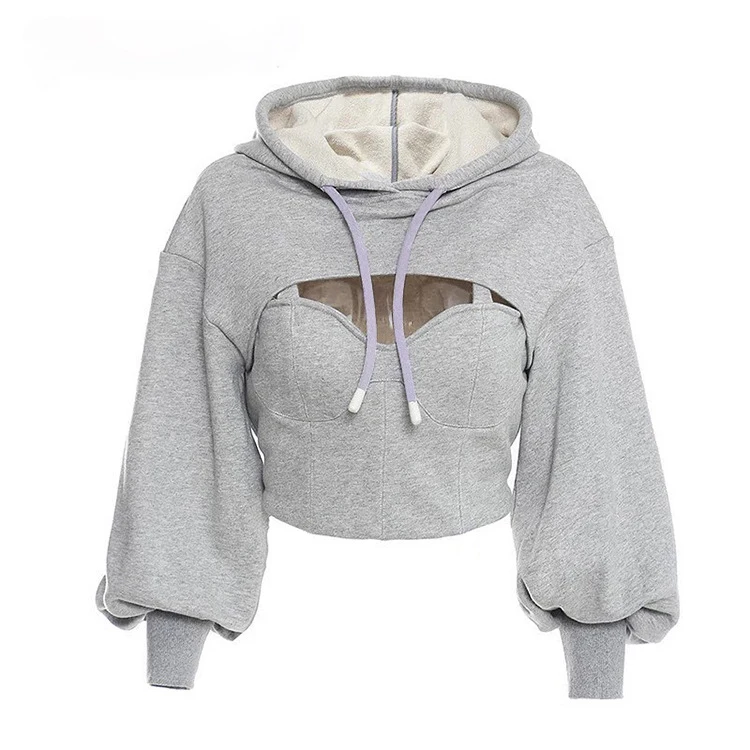 Woman Tops Fashionable Blouse Fall 2021 Apparel Hollow Out Long Sleeve Crop Top Hoodies Women Clothes