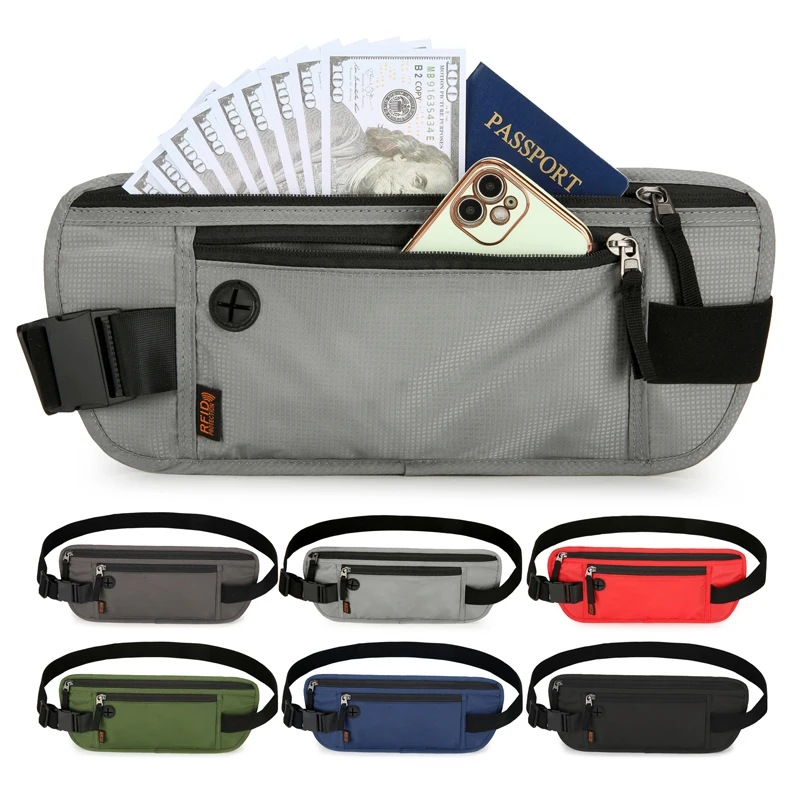 RFID Slim Passport Holder Travel Wallet Money Belt for Protecting Money Hidden Pouch Travel Fanny Pack for Men and Women