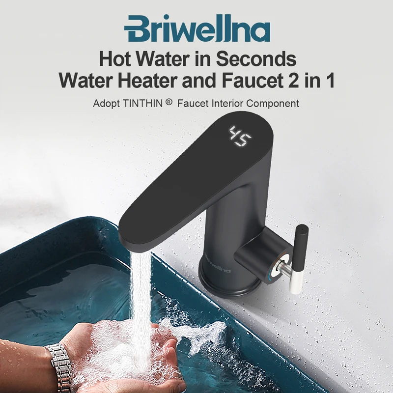 Briwellna 220V 3200W ABS Plastic Instant Hot Water Faucet Electric Water Heating Tap for Bathroom