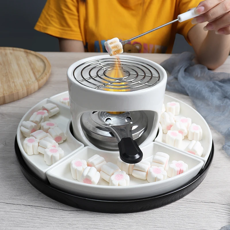Custom Indoor Crackers Chocolate Marshmallows Ceramic Smores Maker with 4 Compartment
