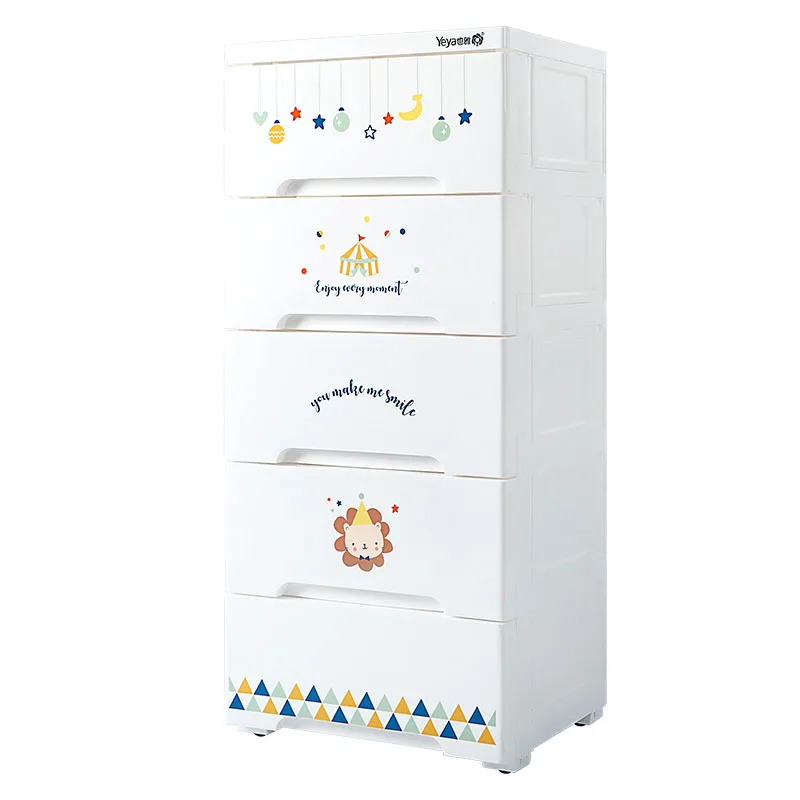 Plastic Drawers Storage Cart Mobile Cabinet with Casters, Cartoon Large Containers Organizer For Sundries Snacks