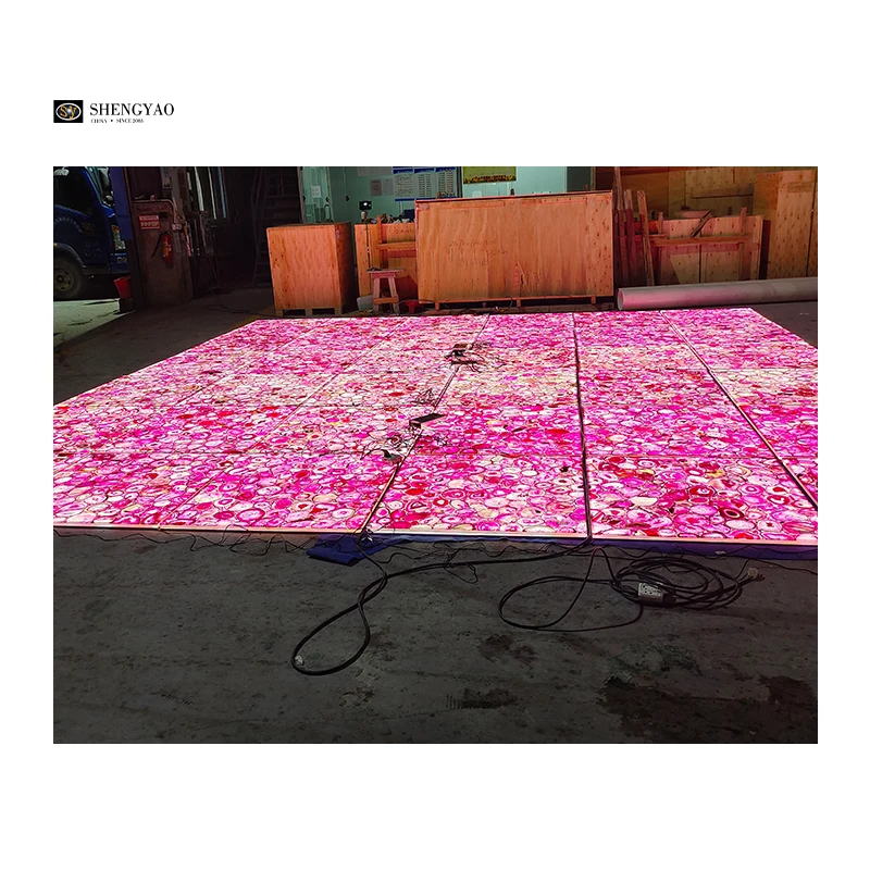 Custom Size Natural Gemstone Pink Agate Backlit Floor Tile