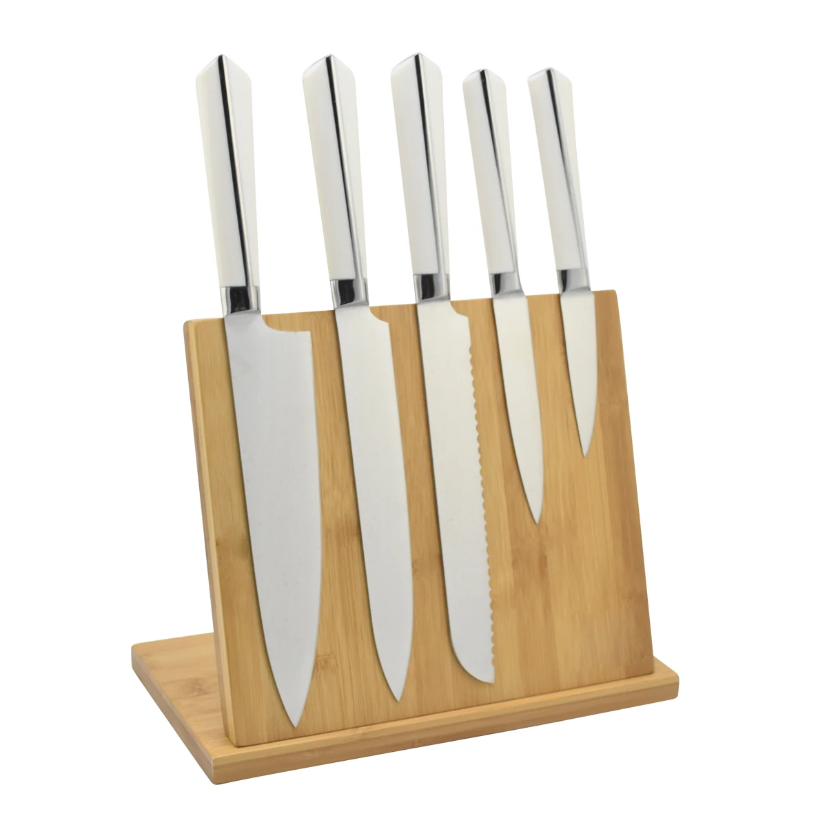 Customized Forge handle 5pcs Kitchen knife set Stainless steel with Foldable Magnetic wooden stand