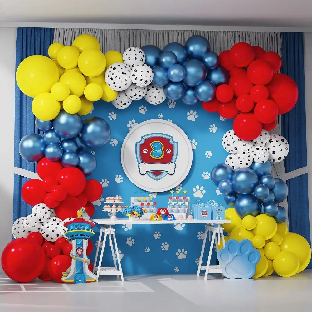 Dog paw print balloon garland set red yellow metal blue latex balloon patrol theme party boys and girls birthday