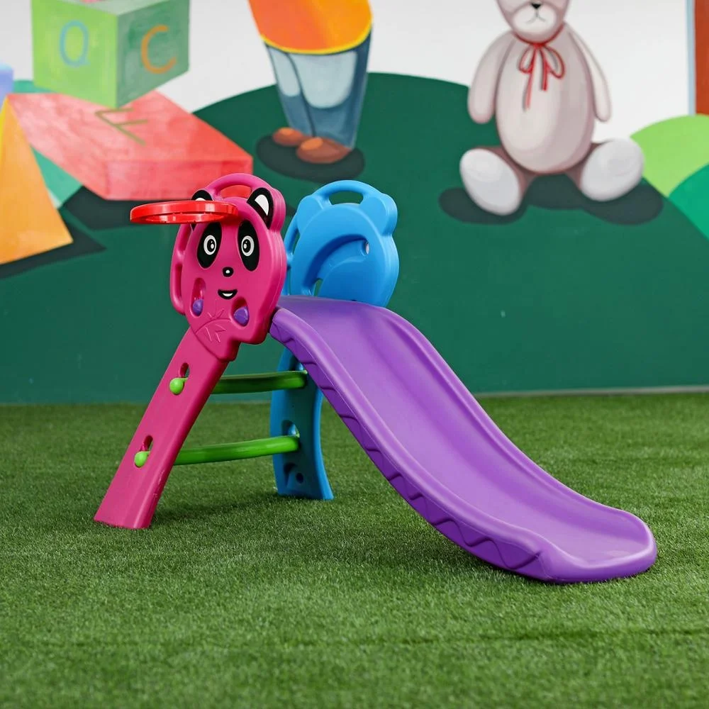 Simple Design Home Kindergarten Indoor Playground Plastic Fold Slide With Basketball Stand