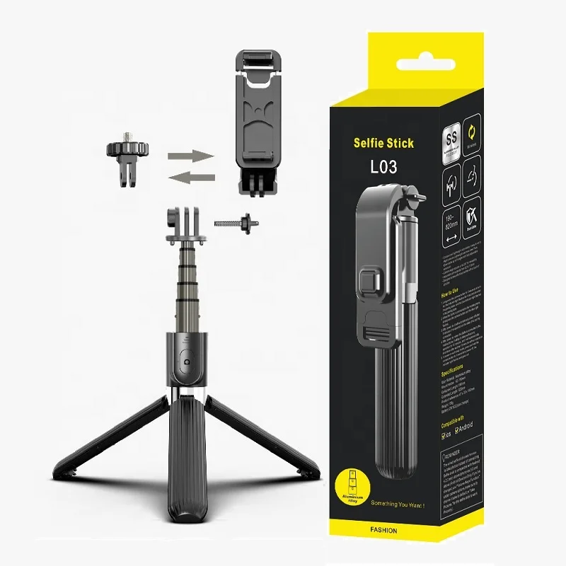 L03 Aluminum Alloy Rod Mobile Phone Monopod Selfie Stick Tripod with Wireless Remote Shutter 3 in 1