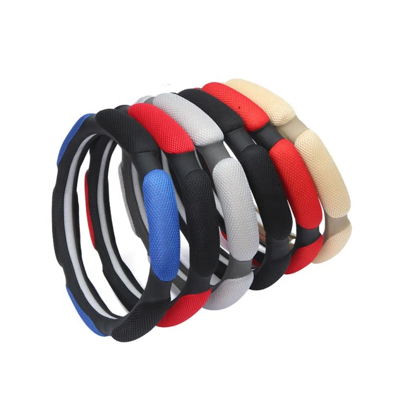 wholesale 3D sandwich mesh PU leather material car steering wheel cover for four seasons