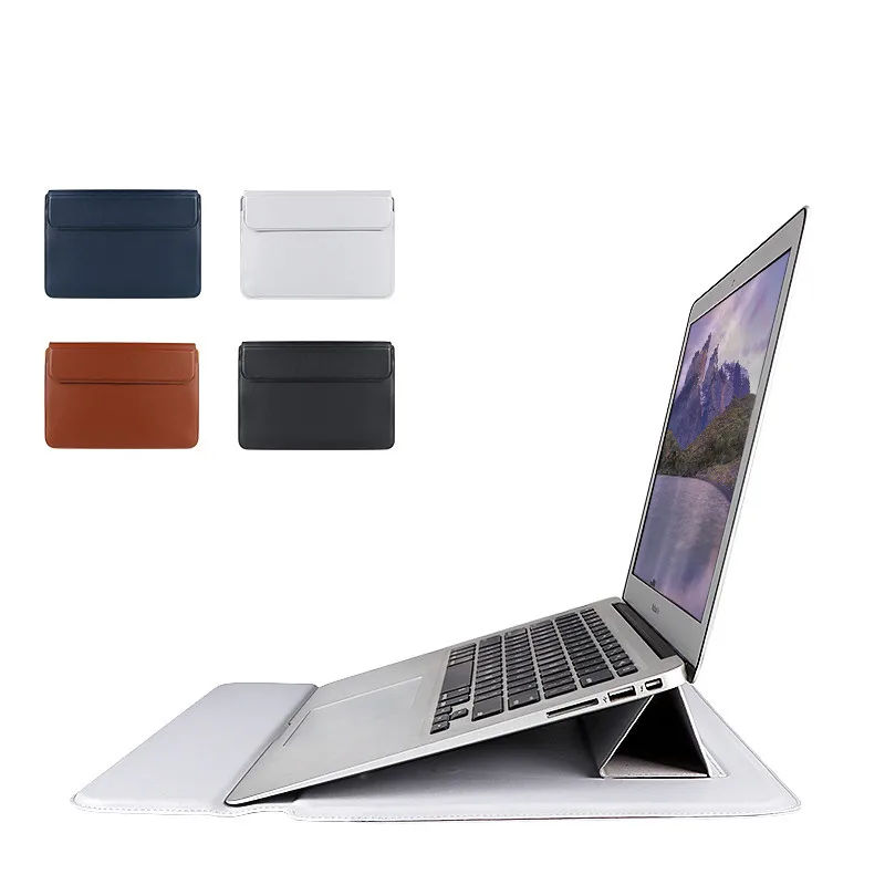 Factory Direct Low MOQ PU Leather Laptop Sleeve Cover 13,13.3,14.1-154 inch Ultra-thin Computer Notebook Bag with Stand Function