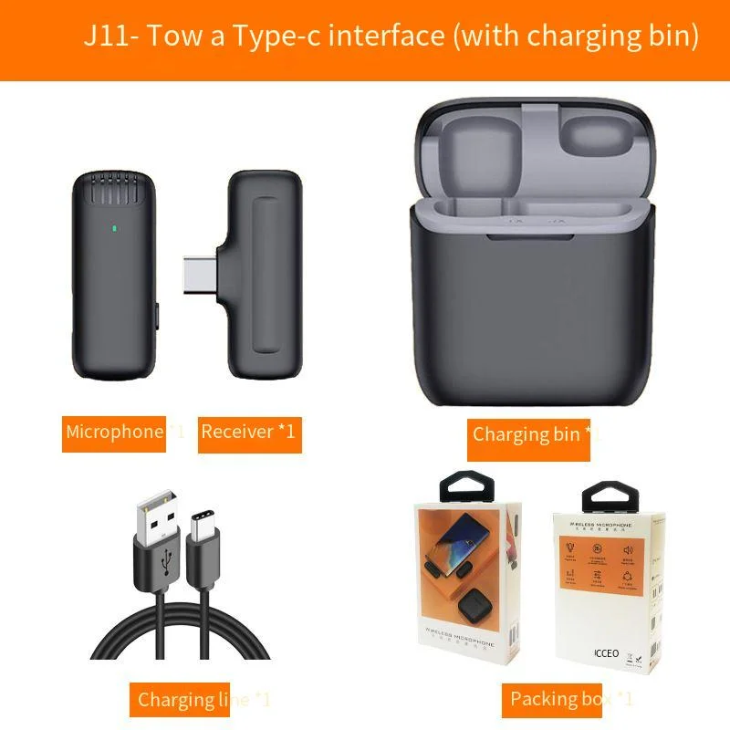 J11 Wireless Lavalier Microphone Noise Reduction Outdoor Live Radio Wireless Microphone for iPhone/iPad Type-C Android