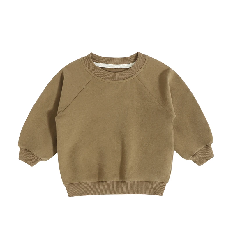 Custom Embroidery Organic Cotton Autumn Kid Top Long Sleeve Plain Round Neck Soft Knitted Terry Children Boy Sweatshirt Hoodie