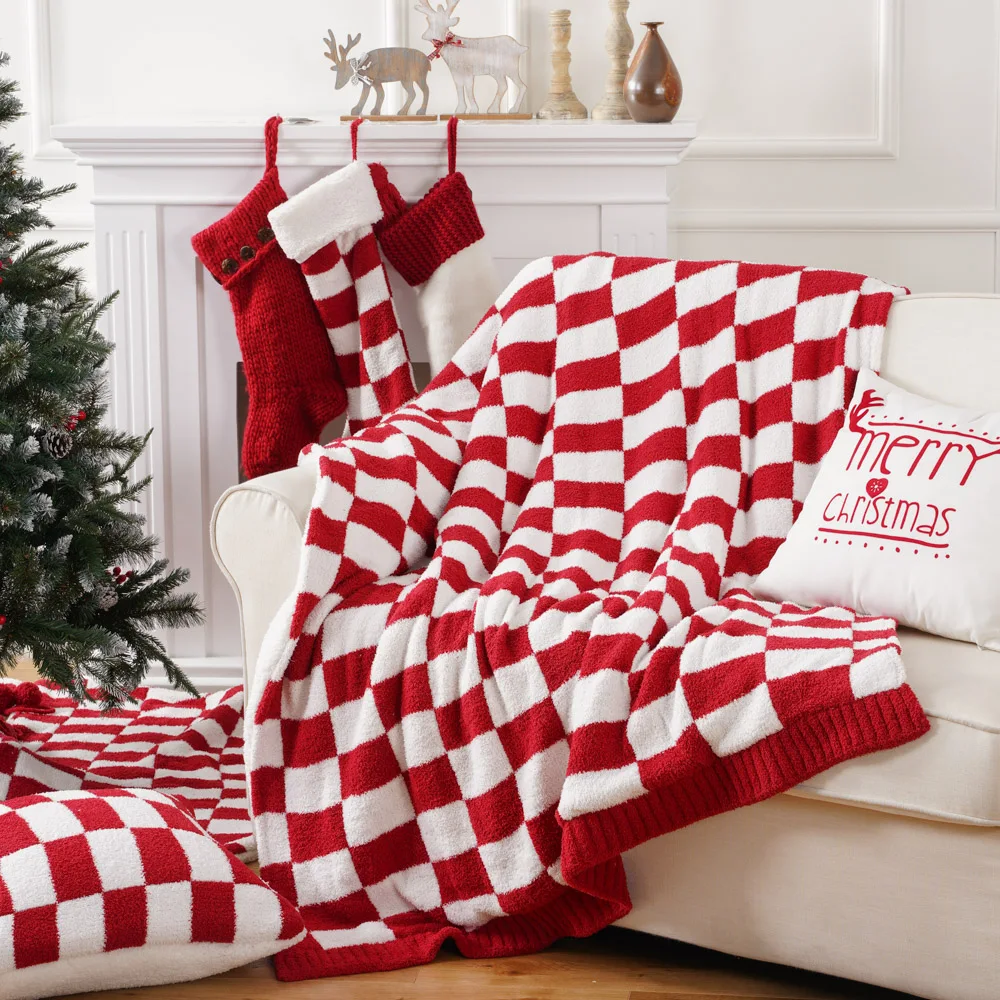 Home Knitted Throw Blankets Microfiber Feather Yarn Plush Soft Warm Throw Blanket Cozy Fluffy Blanket for Couch Bed Sofa