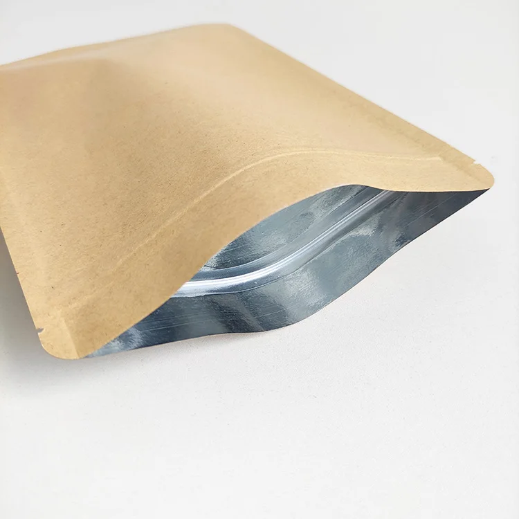6x8cm plain small ziplock aluminum foil coated flat brown craft kraft paper bags