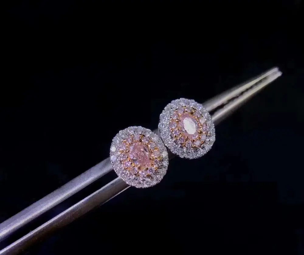 AGL 18K Solid K White Gold  Wholesales Oval Cut Pink Diamond Nature Stud Earrings Jewelry