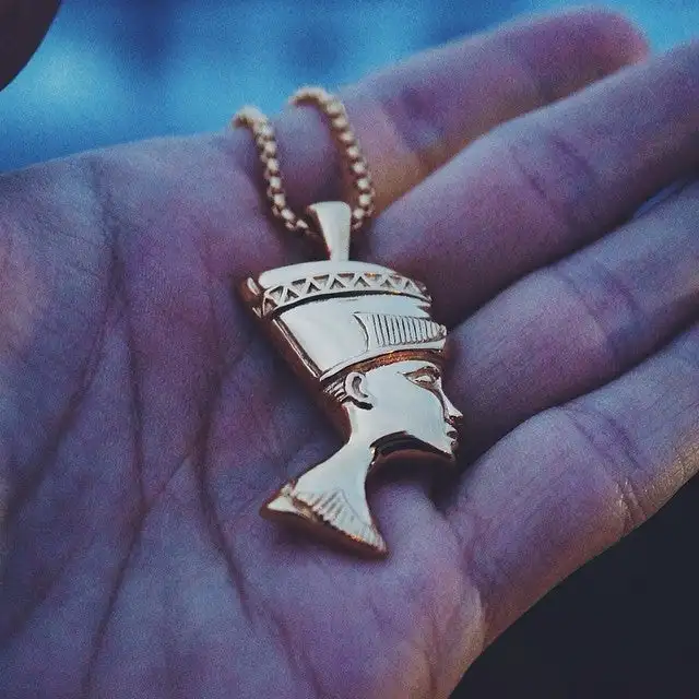 Wholesale Fashion Egypt Human Head Pendant 18k Gold Hip Hop Style Pendant for Men