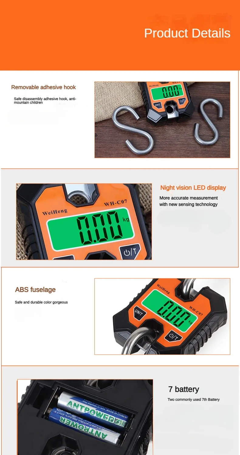 Hot Selling Digital Portable Commercial with Backlight Function Maize Cow Pig Chicken Dog Livestock Poultry Hook Weighing Scale