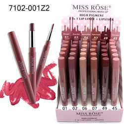RTS 36 pieces High Pigment Miss Rose lipstick Organic red matte 2 in 1 lipstick vegan Lipstick with and Lip liner Cosmetic