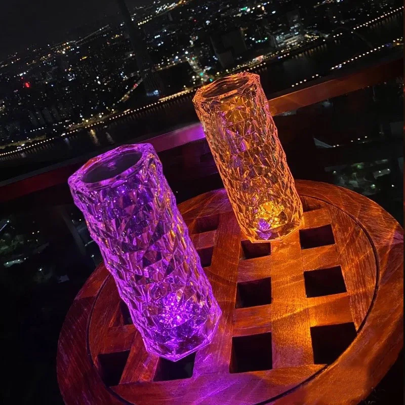 Modern Acrylic Bedroom Bedside Night Light Rose Crystal Table Lamp Living Room Decoration Lighting Table Touch Light