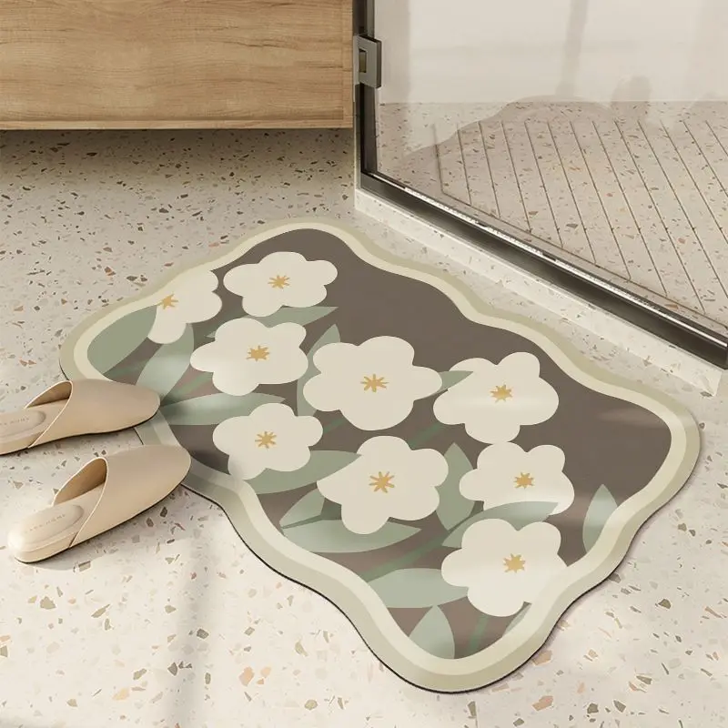 Modern minimalist small fresh flower foot mat bathroom absorbent quick drying foot mat foyer easy to clean soft floor mat