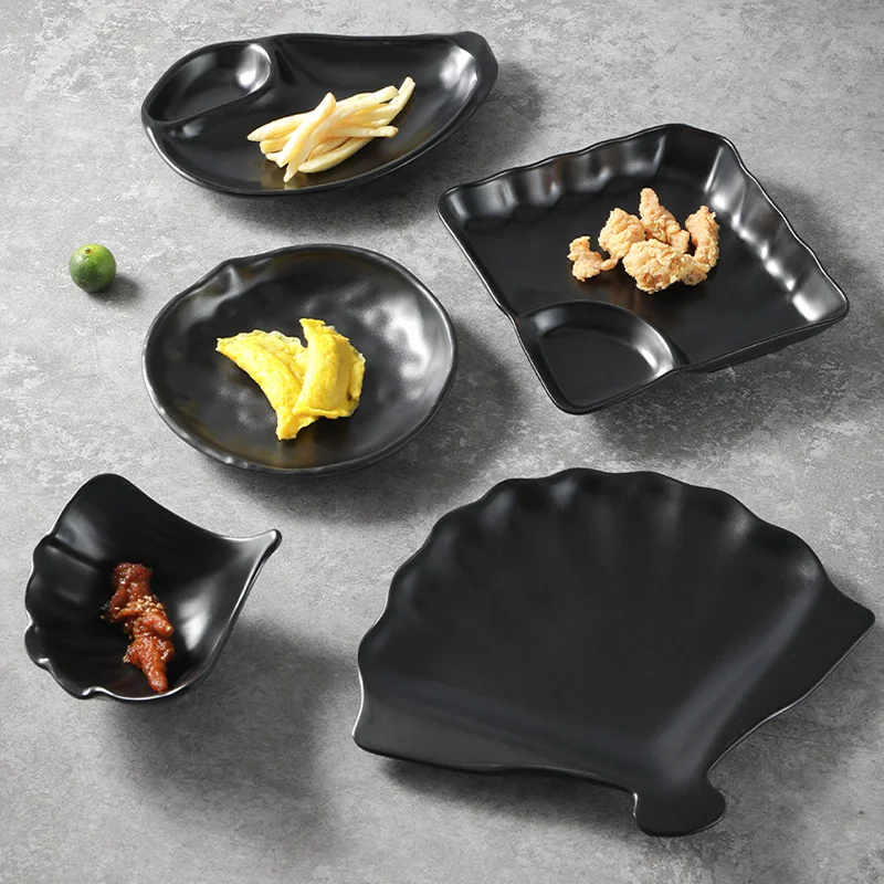 Factory Hot Sale gourmet restaurant dishes matt black dinnerware set plato melamine japanese tableware
