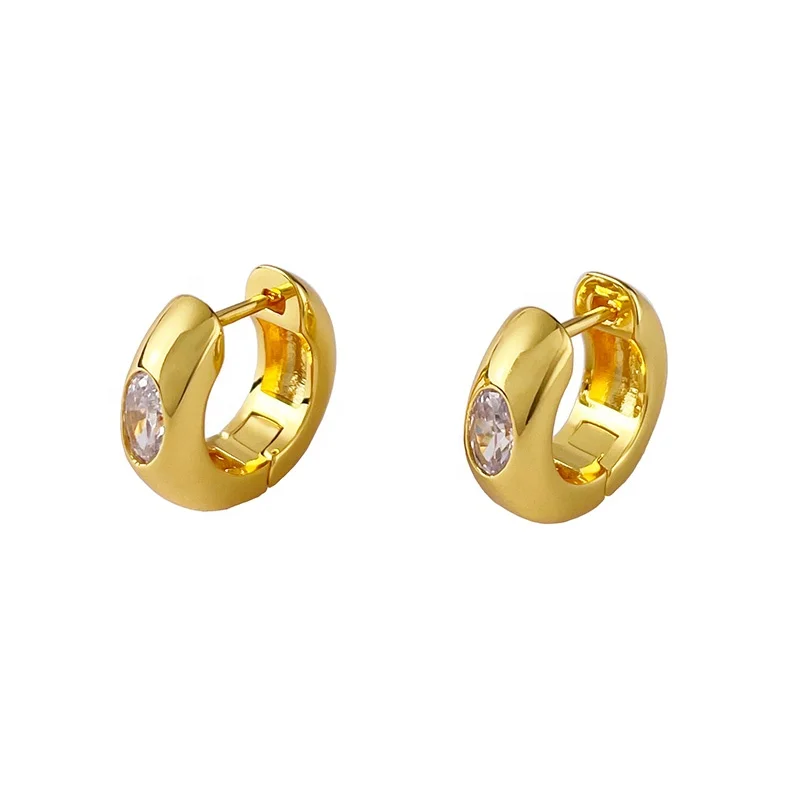 18K Gold Plated Brass Jewelry Oval Diamond Zircon Small Hoop INS Accessories Earrings E211339