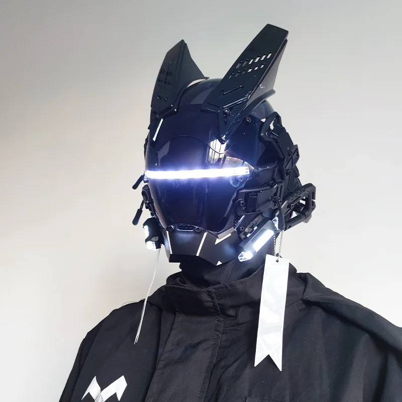 White Round Light Wing Cyberpunk Mask cosplay male tech head cover Photography Street Shot Full Face Mask